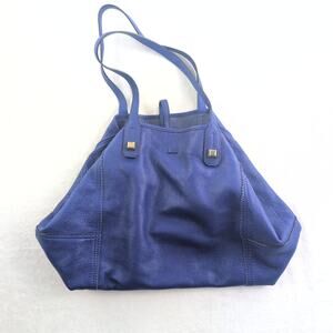 Stella & Dot Black Pebbled Leather Cobalt Blue Paris Market Tote Open Top Handle